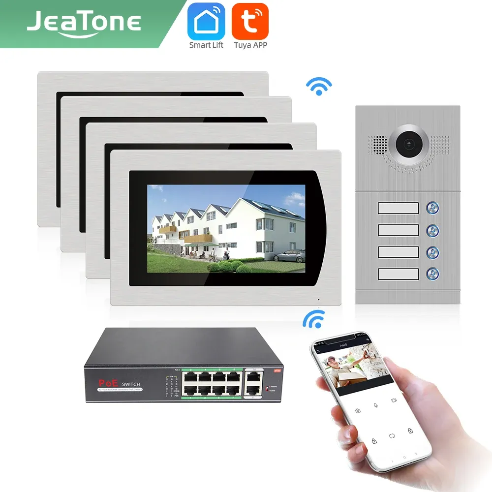 Intercom Jeatone Tuya smart 7 inch WIFI Doorbell Video intercoms for 4 Floors Apartment wireless AHD door camera