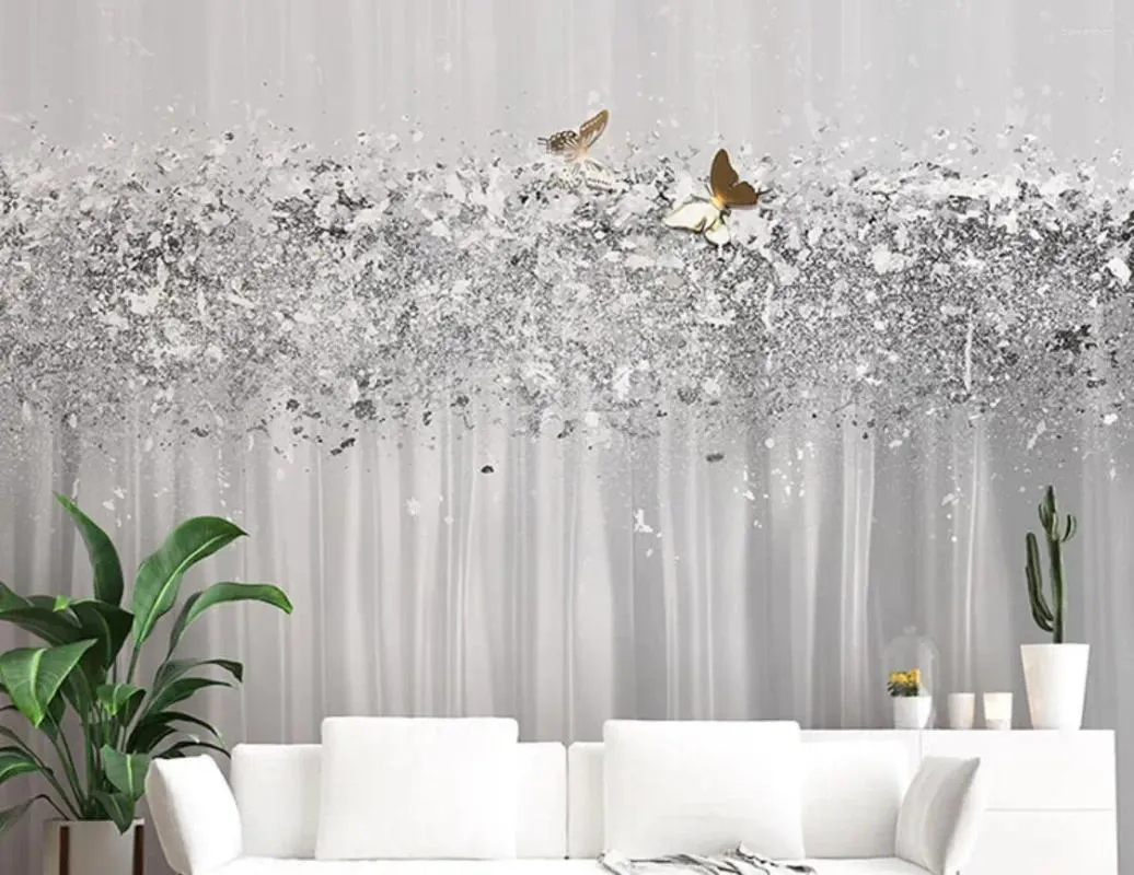 壁紙カスタム3D壁紙壁画ライトラグジュアリーテレビバックグラウンドウォールアブストラクトバタフライフレンチベッドルームリビングルーム