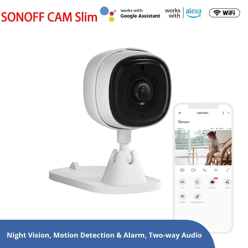 Camera's Sonoff Cam Slim WiFi Smart Security Camera Motion Detectie Alarm Lokaal en Cloud Storage Smart Home Safety Ewelink App Control