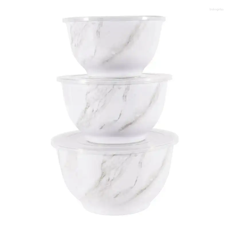 Bols en mélamine servant un bol avec des couvercles en marbre blanc imprimé