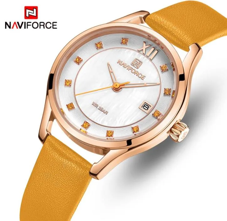 Naviforce Womens Womens Brand Rose Gold Top Brand Luxury Watch Quartz Quartz Impermeável Analog Analog Girls relógio Relógio feminino4533020