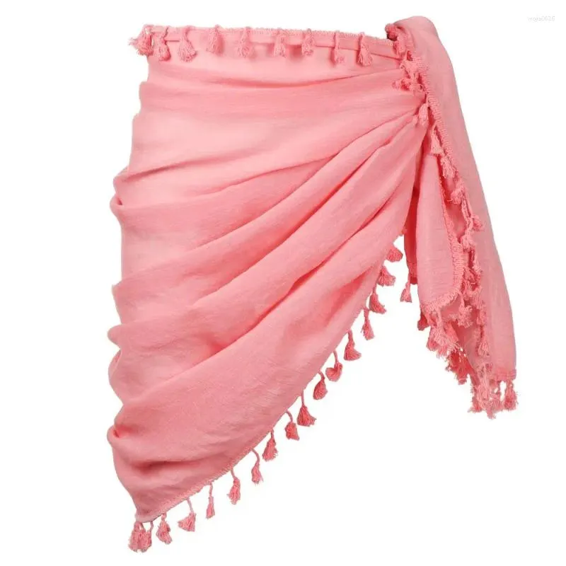 Halsdukar kvinnor strand wrap kjol sarong bomull tofsar korta baddräkt bikini cover ups long simning pareo plus size