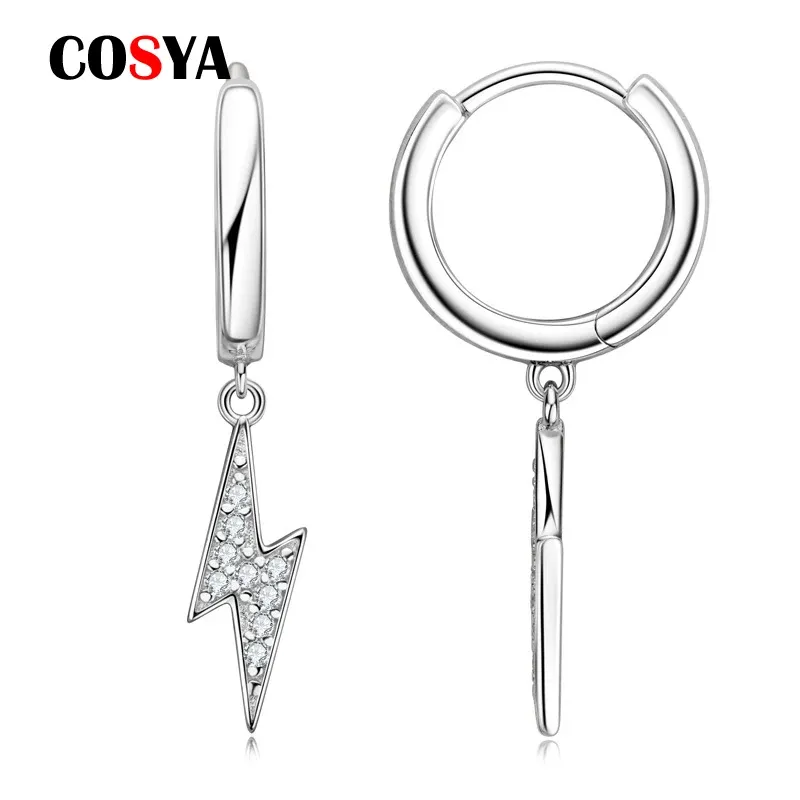 Kolczyki Cosya 925 Srebro srebro 0,1 karatowe moissanite Diamond Hoop Kolczyki dla kobiet błyszczące przyjęcie weselne Prezenty biżuterii