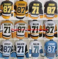 stitched Men Vintage Classic Hockey 87 Sidney Crosby Retro Jersey 71 Evgeni Malkin CCM Black White Blue Yellow Team Color Embroidery And Sewing