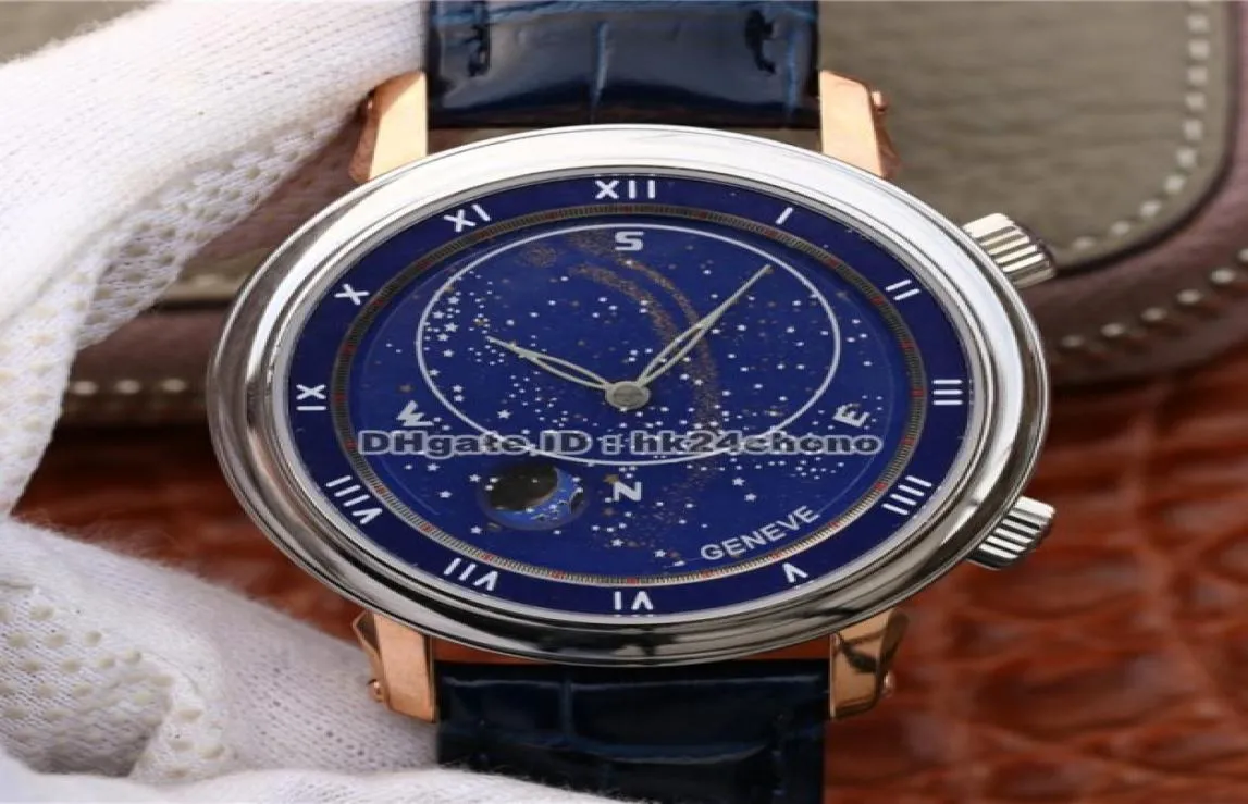 Top Quality 43MM Grand Complications Celestial moscow sky Moon Cal240 Automatic Mens Watch 5102PR Blue Dial Leather Strap Gents W1744475