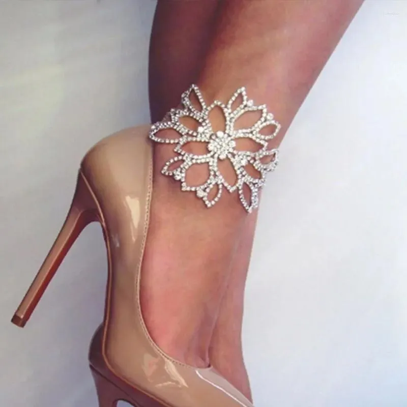 발목 반짝이는 꽃 발목 체인 신부 약혼 결혼식 하이힐 액세서리 여성 보석을위한 간단한 모조 다이아몬드 팔찌