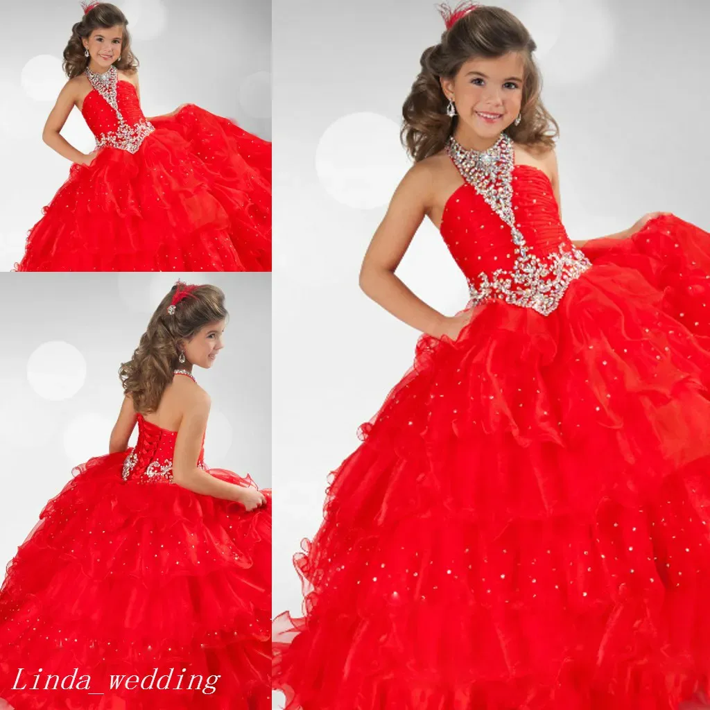 Red Princess Pageant Dress With Ruffles, Lace Up Closure, And Cupcake