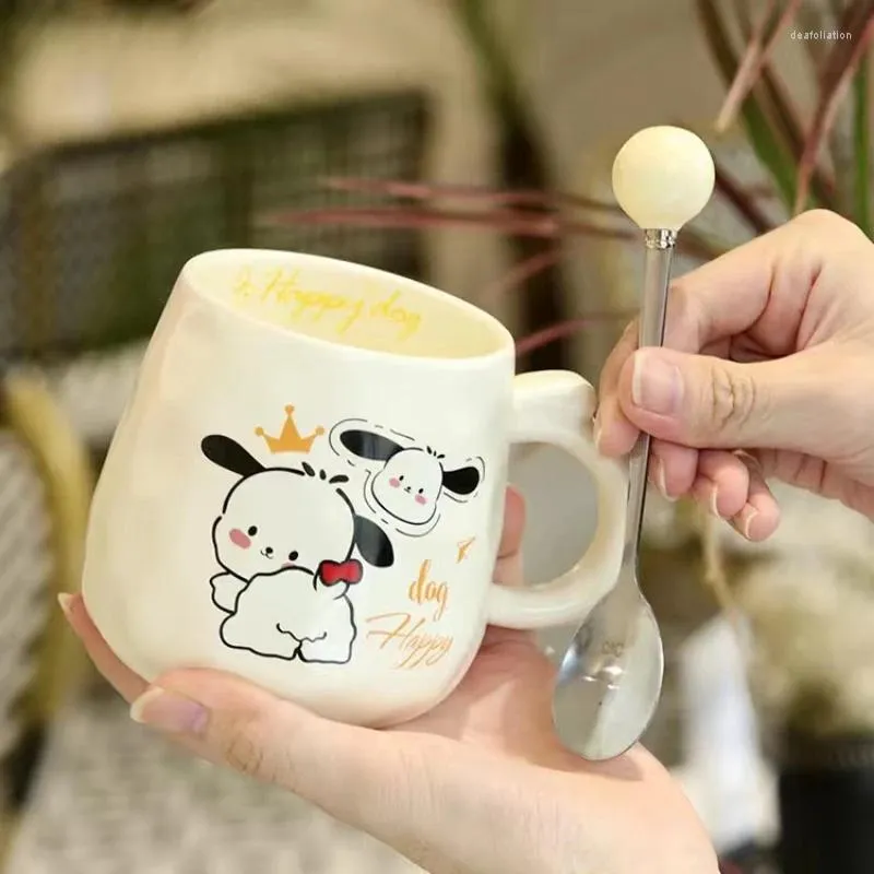 Tasses mignonnes dessins animés tasse de chien avec couvercle et cuillère apparence élevée étudiante lait millier tasse de coeur