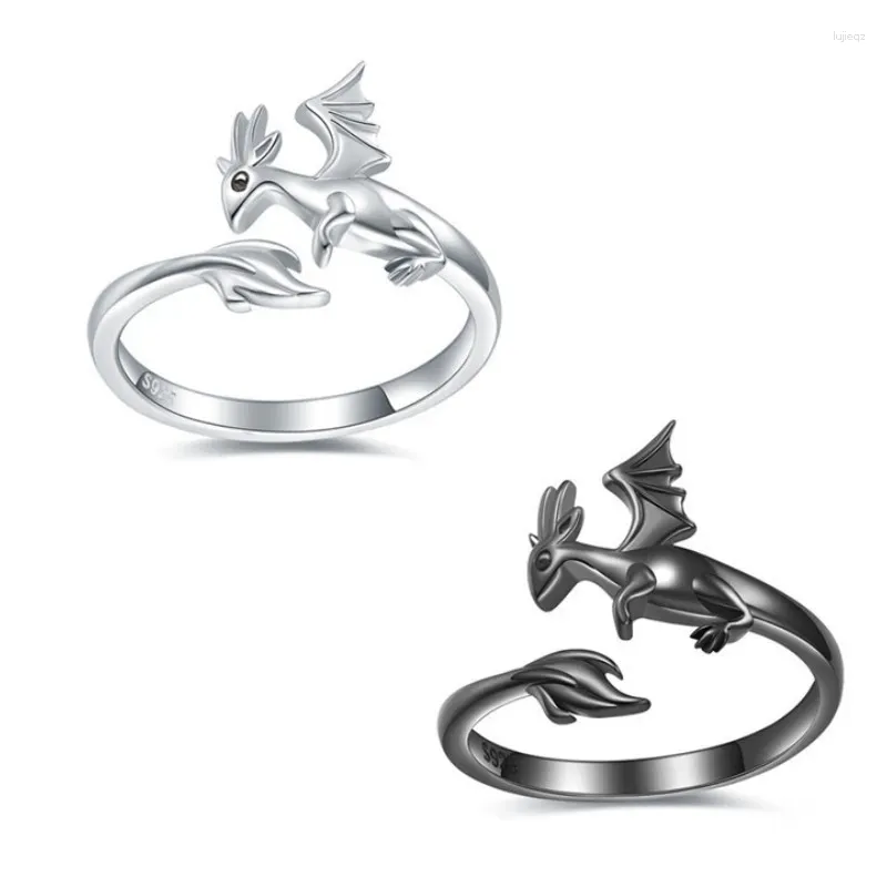 Clusterringe Trendy Black Dragon Ring Frauen Schmuck Valentinstag Ästhetische Tier einstellbare Dinosaurier Schmuck-Partygift- und