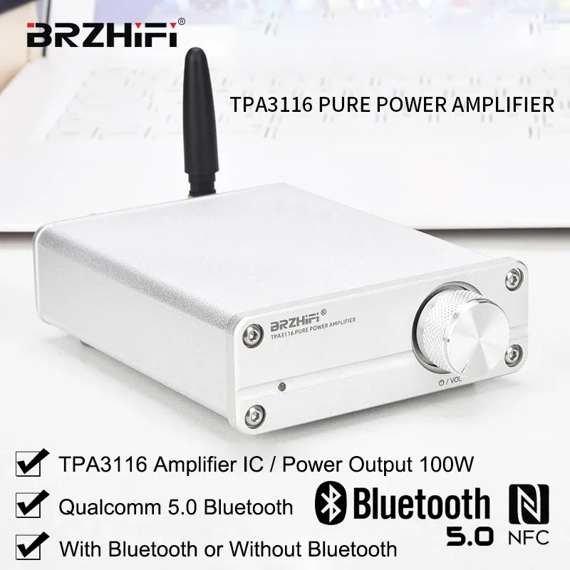 Amplifier Brzhifi Audio TPA3116 2.0クラスDミニデジタルパワーアンプBluetooth 5.0出力パワー50W*2アンペアパッシブスピーカー用