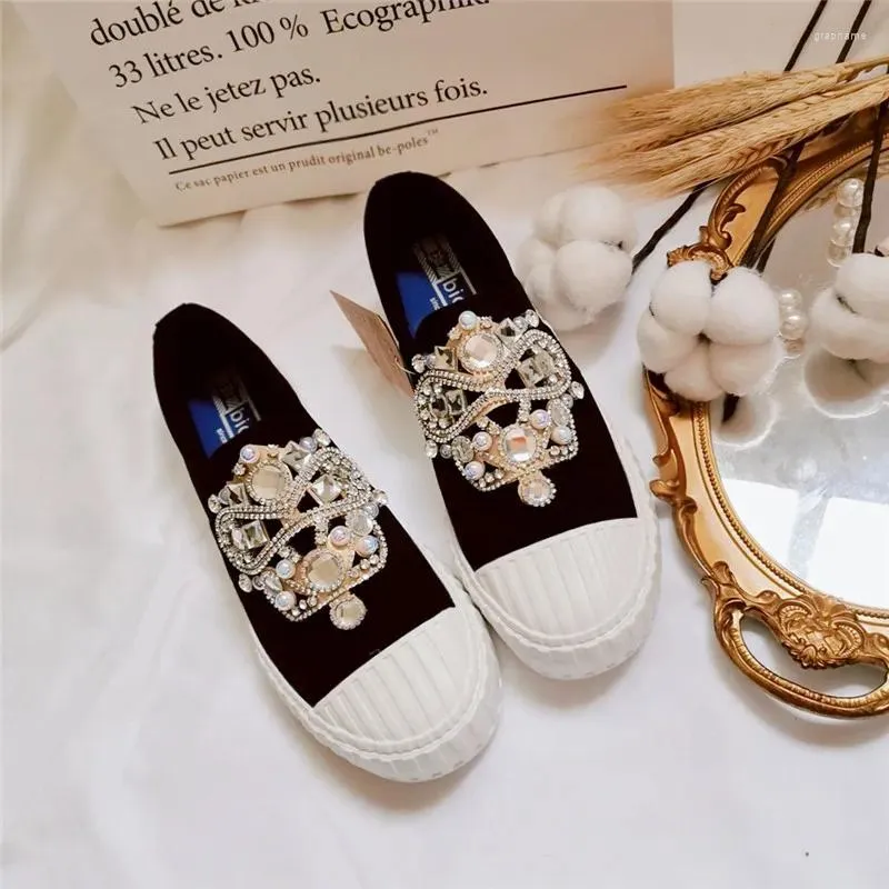 Casual Shoes Women Sneakers Fashion Flat Canvas Rhinestones Crystals Decortaions Luxury Walking Simple Lazy People Wheel Flats