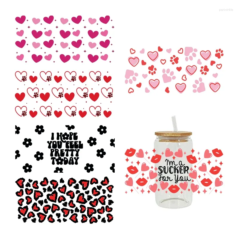 Window Stickers UV DTF Transfer Sticker Valentine's Day For The 16oz Libbey Glasses Wraps Bottles Cup Can DIY Waterproof Custom Decals D2677
