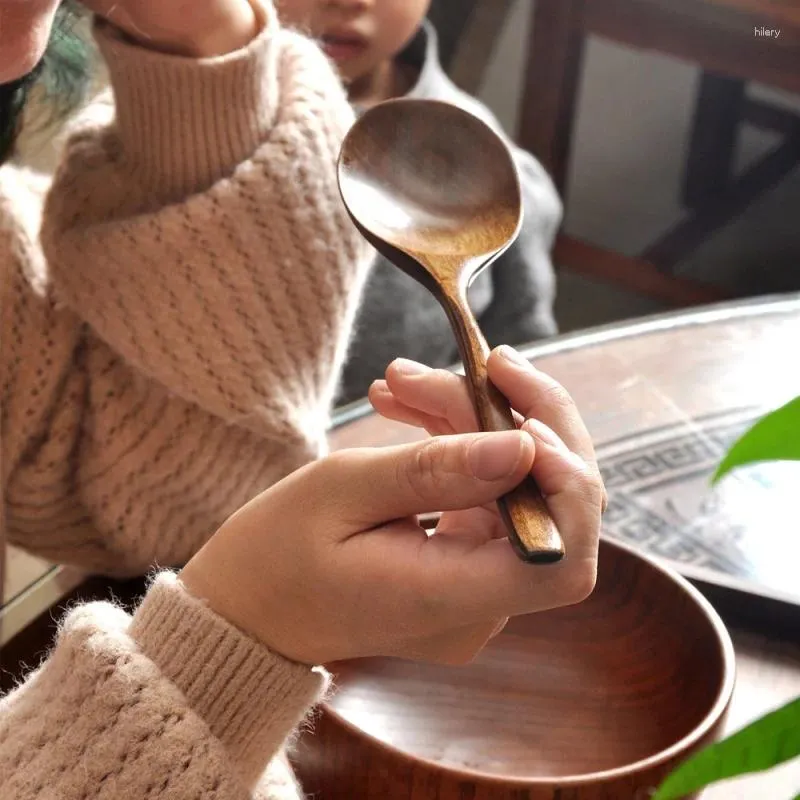 Ensembles de literie Naturel Handle Handle Spoon en bois Japonais Rice Mythme Mythme Cuisine Ustensiles Portable Table Vole des accessoires
