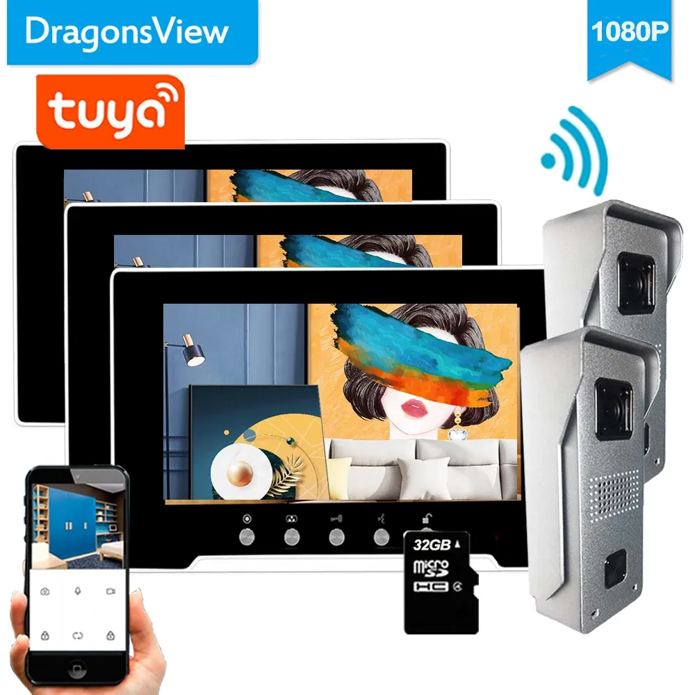Intercom Dragonsview 1080p Tactile Video Interphone WiFi Wiless Door Phone Door Camera Camera 3 moniteurs Tuya Smart App Remote