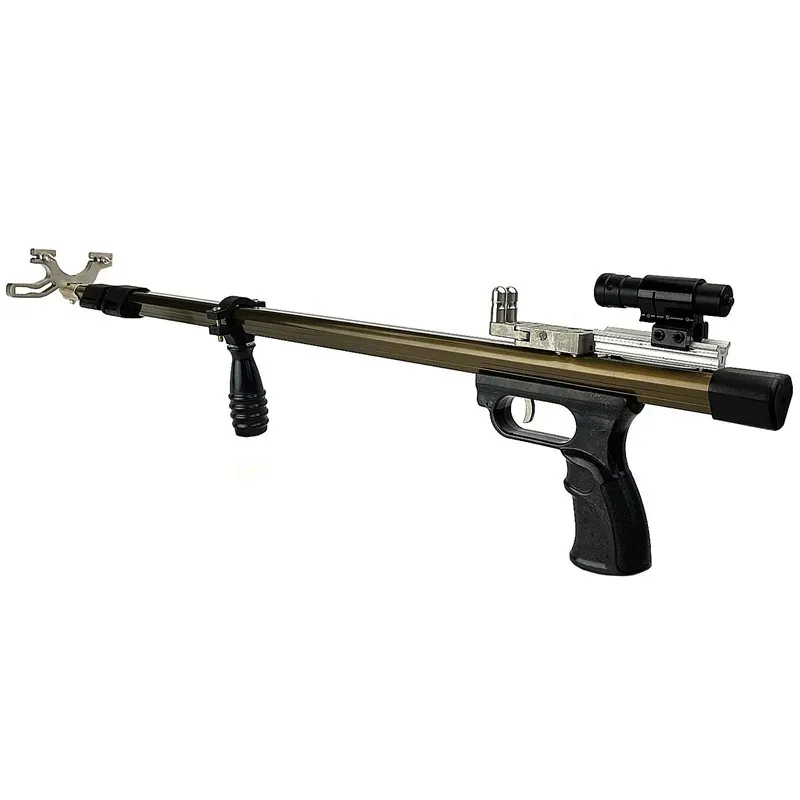 Scopes Télescopic Straight Rod Slingshot Laser Catapulte extérieur chasse Pliage Pliant Shooting Hunting Fishing Slingshot Toy