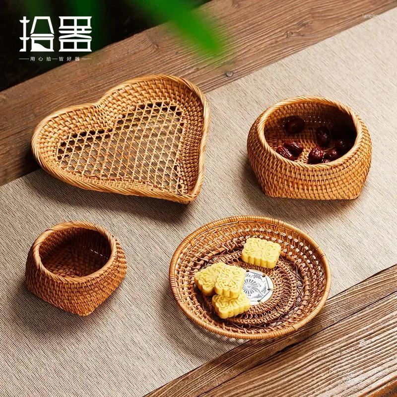 TEA TRAYS RATTAN TRAY vietnamesisk fruktbassäng Torrkorg skrivbord förvaring hushållssnacks litet vardagsrum