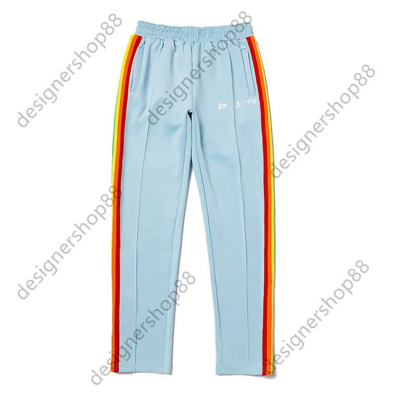 Tik Tok Influencer Same Designer Brand Pure Cotton American Style Sports PA Rainbow Striped Pants Mens And Womens High Street Fog Leg Zipper Casual Pants