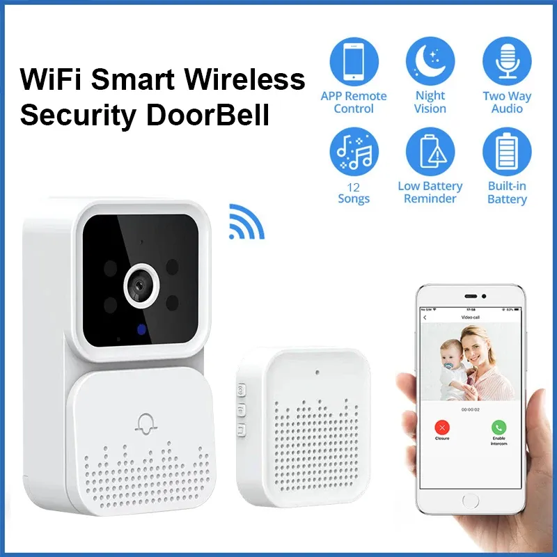 Doorbells WiFi Wireless Doorbell HD Camera Outdoor Security DoorBell Night Vision Video Voice Intercom For Home Remote Monitor Door Phone