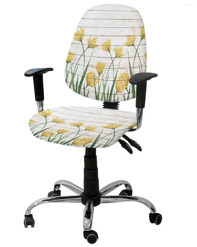 Couvre-chaise Yellow Tulip Wood Board Texture Couvre d'ordinateurs de fauteuil élastique