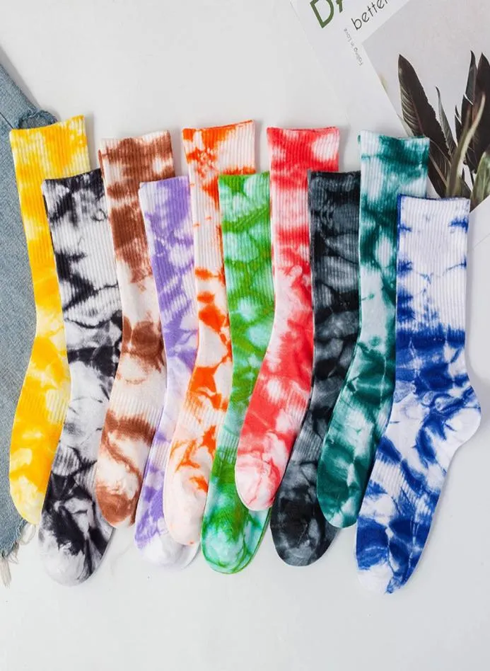 Sportdrukte Dye Socks Men Women Long Knie High Crew Sock met tags Drukken Cotton Fashion Streetstyle5446783