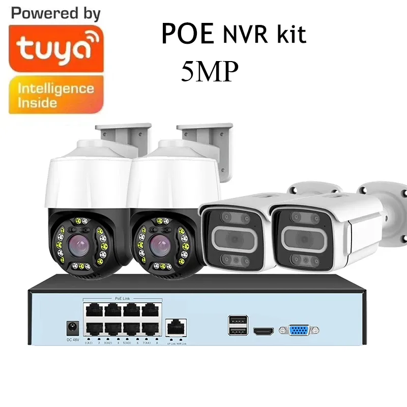 System Tuya Smart Life 4ch 8ch 4 aparat 5MP Poe Onvif Zestaw nadzoru wideo Monitor NVR CAMPE CCTV System bezpieczeństwa Wodoodporność