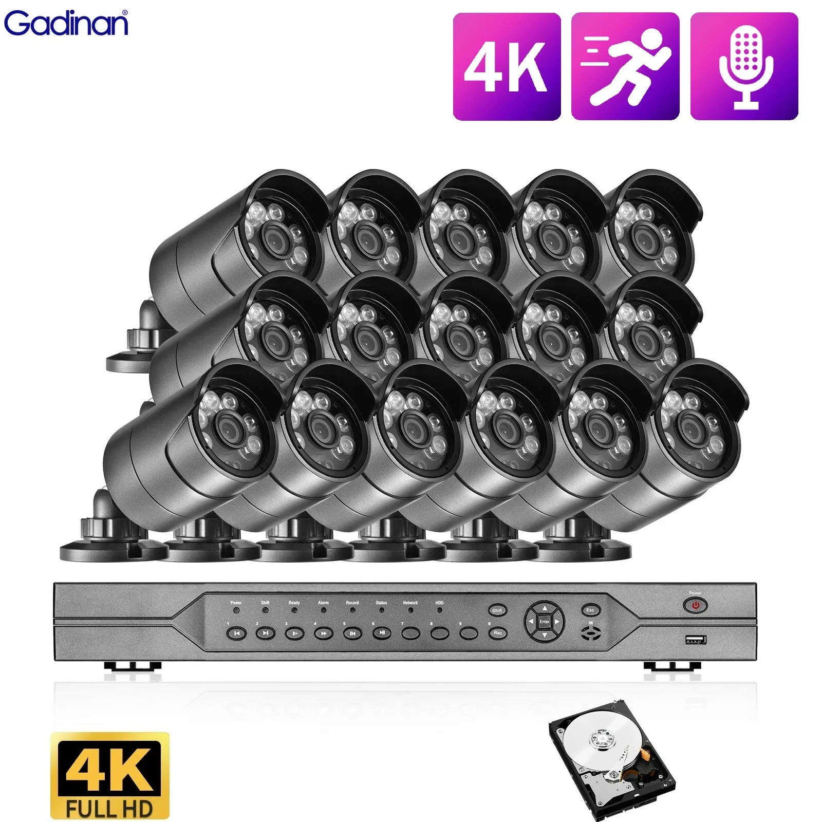 SYSTEEM GADINAN 8MP HD IP Surveillance Camera Intelligent AI Humanoid Detectie HDR 16CH 4K POE Camera Security System Kit Set