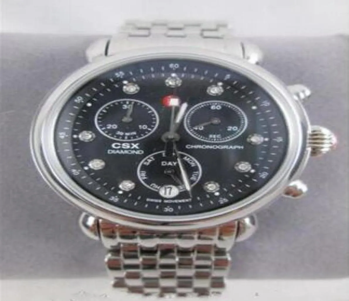 Sprzedaj dostawca fabryki Nowy kwarc Deco Chronografy Silver CSX 36 Diamentowe wybieranie czarna bransoletka MW03M00A09284459819