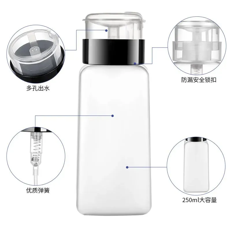 50/180ml Empty Press Nail Bottle Pump Dispenser Plastic Polish Portable Liquid Makeup Remover Cleaner Manicure Tool With Lock