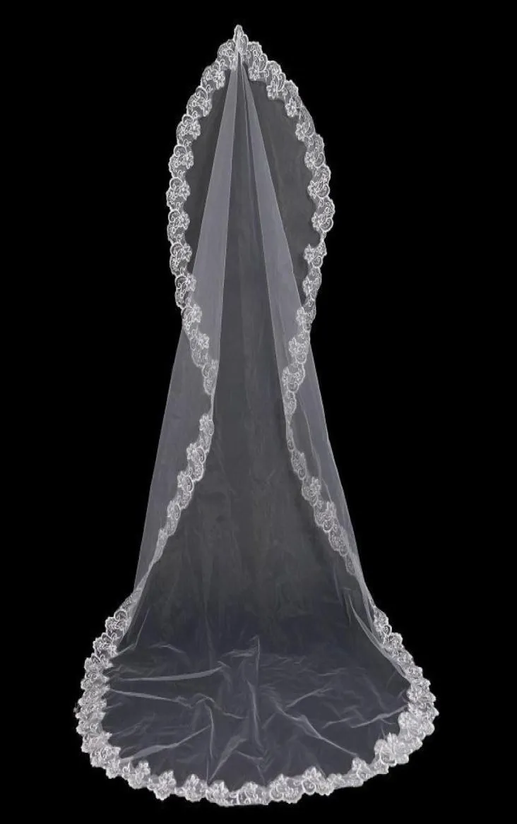 Высококачественная белая слоновая кость 15 3 5 метров свадебные вуали в складе один слой кружево свадебный аксессуар Свадебная вечеринка Veil4916507
