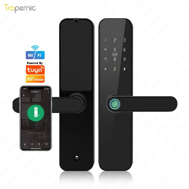 Vergrendel Biometrische vingerafdrukdeurslot F7 Black Smart Lock Tuya App Wifi of Ble Remote ontgrendelende sleutelloze slot elektronische deurslot