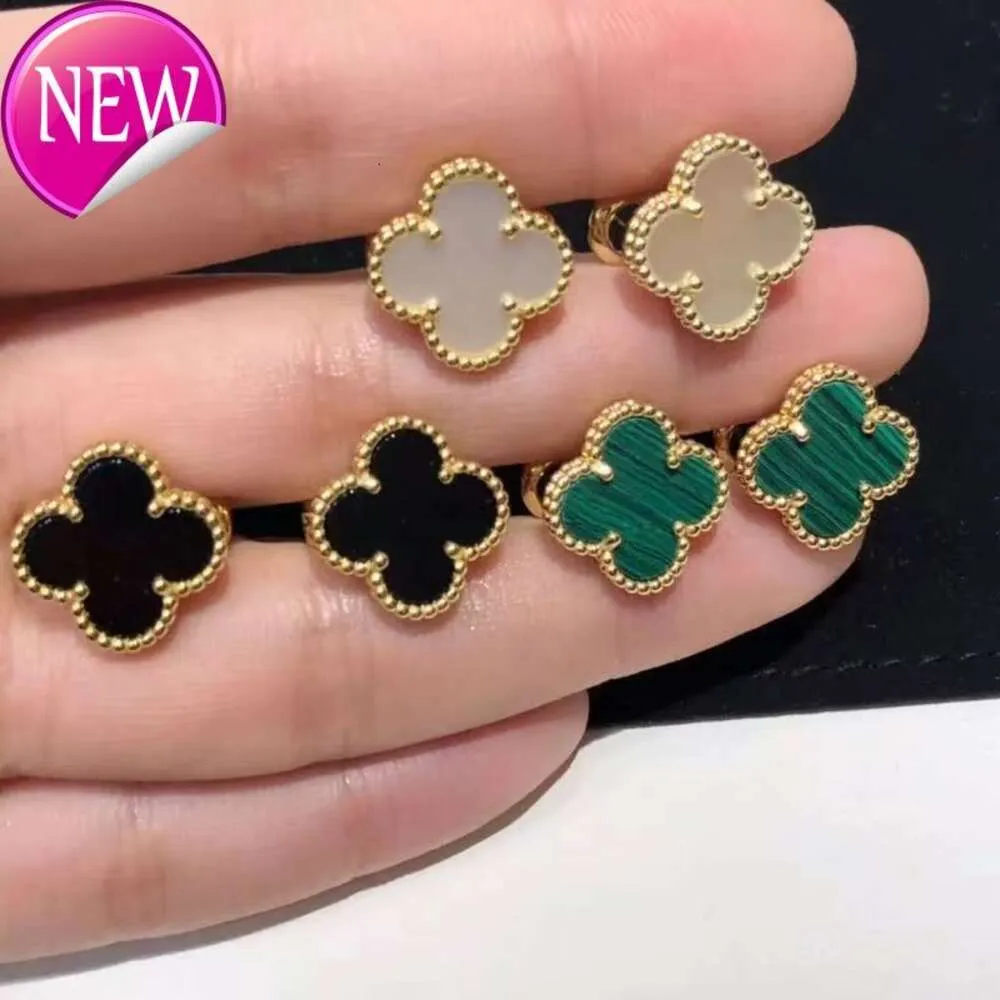 Klasyczne kolczyki Van Clover Clover Vintage Four Leaf Clover Clover Charm Kolczyki z tyłu matka perłowa stal nierdzewna złote stadniny agat dla kobiet prezent biżuterii ślubnej