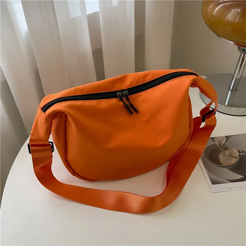 Omuz çantaları turuncu düz renkli oxford crossbody çanta kadınlar moda taşınabilir rahat hobos göğüs orta öğrencileri çapraz vücut