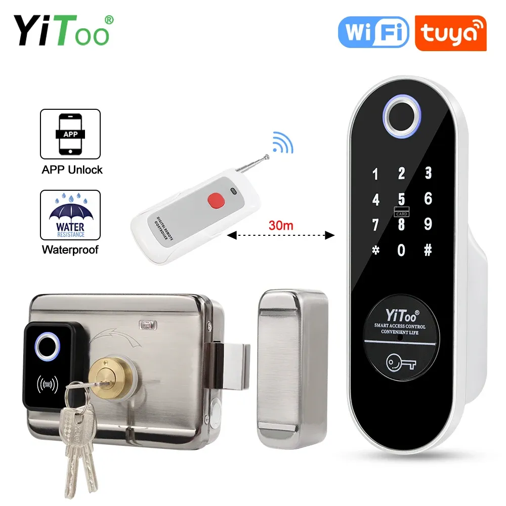 Verrouillage yitoo étanche empreinte d'empreinte digitale verrouillage wifi wifi smart électric verrouillage tuya application à distance carte RFID adaptée à la porte en bois porte en métal