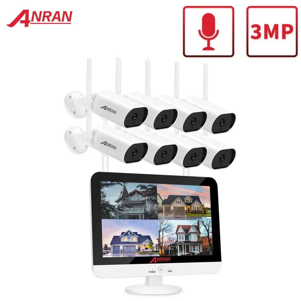 System Anran 13Inch 3MP Cameras Systems Security Home CCTV Kit Wireless Surveillance IP Camera AI Audio för Outoor WiFi House NVR Set