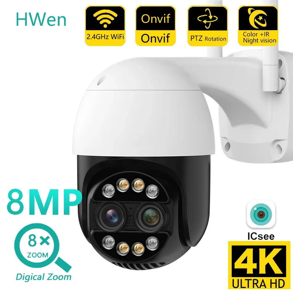 Telecamere 8MP PTZ Camera WiFi Dual Lens Night Vision Rilevamento umano 8x zoom digitale CCTV Video Surveillance Camera 4MP Security IP Camera