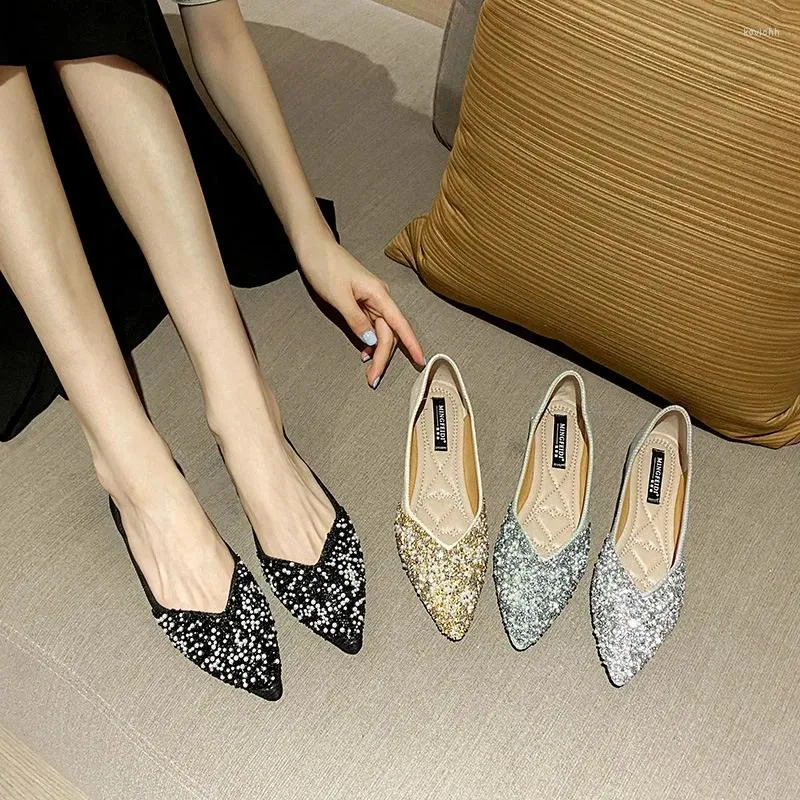 Casual Shoes Autumn Spring Women's Flat 2024 Breattable Rhinestone Pearl Pointed Shallow Soft Large Size Women 41 42 43