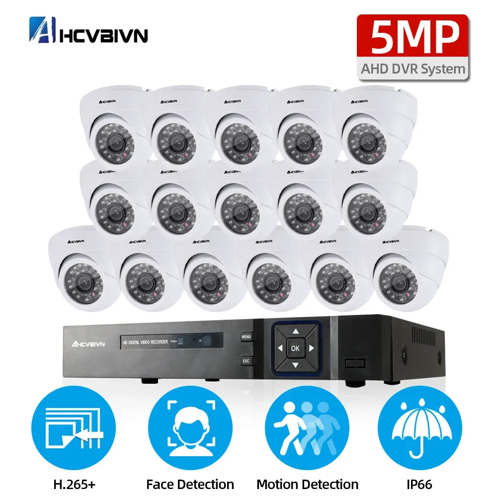 System H.265 8CH 16CH 5MP AHD DVR Zestaw CCTV System 16 5MP 2592*1944P HD Wodoodporne Dome Zestaw nadzoru bezpieczeństwa P2P