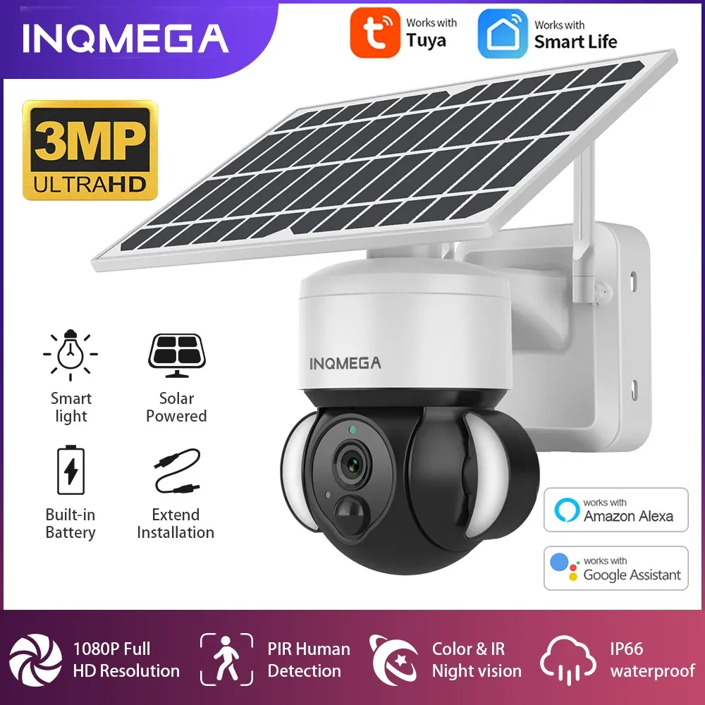 Cameras Inqmega 3MP Tuya Solar Security Camera 4G SIM SOLAR SURVEILLANCE PTZ CAMER