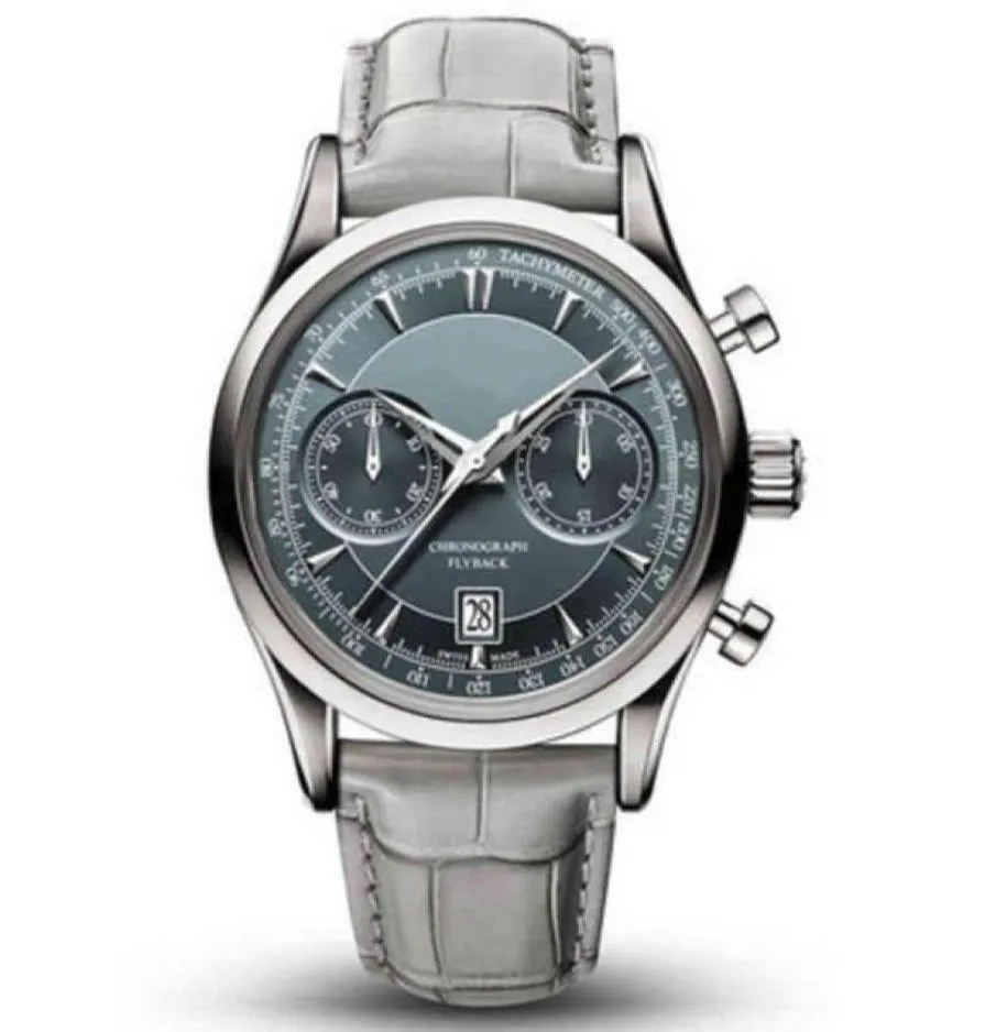 Bucherer Marley Dragon Flyback Chronograph Grey Blue Dial Top Top Ceather Strap Quartz Watch Men039s Gift6568847