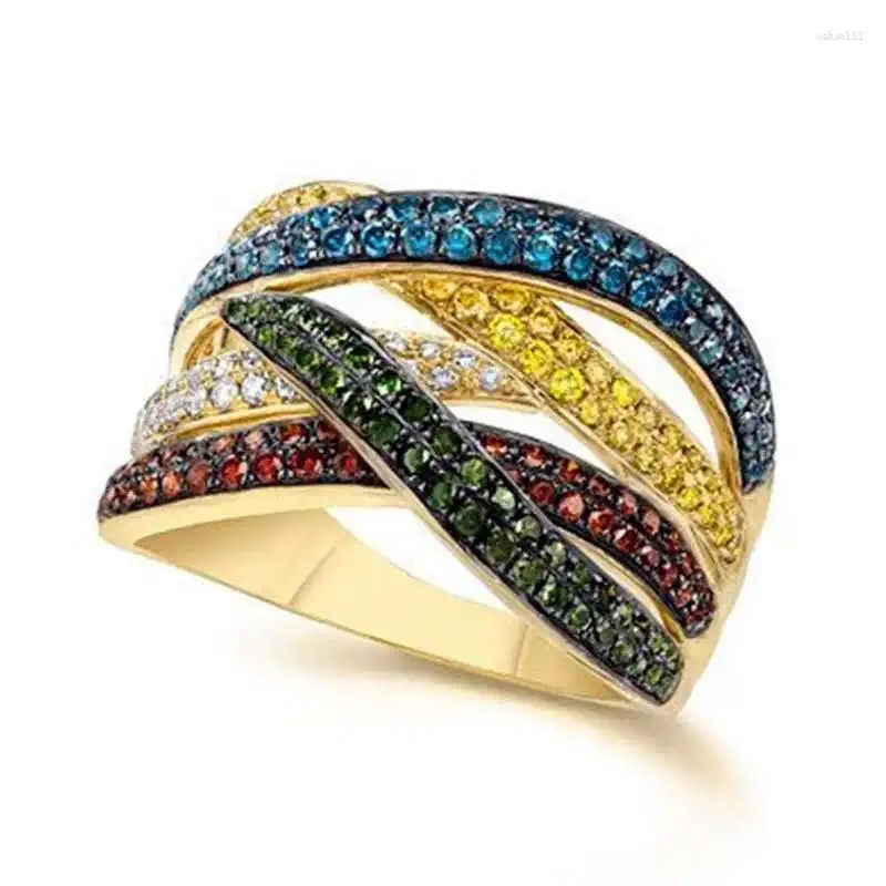 Clusterringe Mode einfache Mehrschicht unregelmäßige Ring Gold plattiert exquisite Farbe Zirkon Dinnerparty Schmuck Cocktail Cocktail