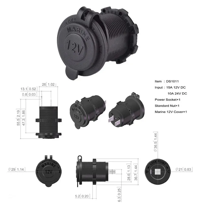 12V Car Cigarette Lighter Socket Plug Waterproof Car Boat Motorcycle Cigarette Lighter Socket Power Plug Outlet