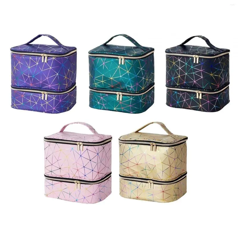 Cosmetic Bags Nail Polish Organizer Case PU Storage Bag Double Layer Carrying For Essential Oil Kits Lamp Manicure Tools