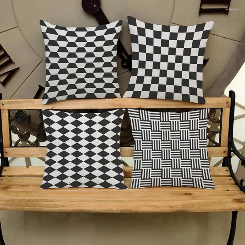 Travesseiro preto travesseiros de arremesso de arremesso de bolinhas geométricas Verifique a grade impressa a travesseira decorativa personalizada Capas de sofá -cadeira de cadeira de casa decoração