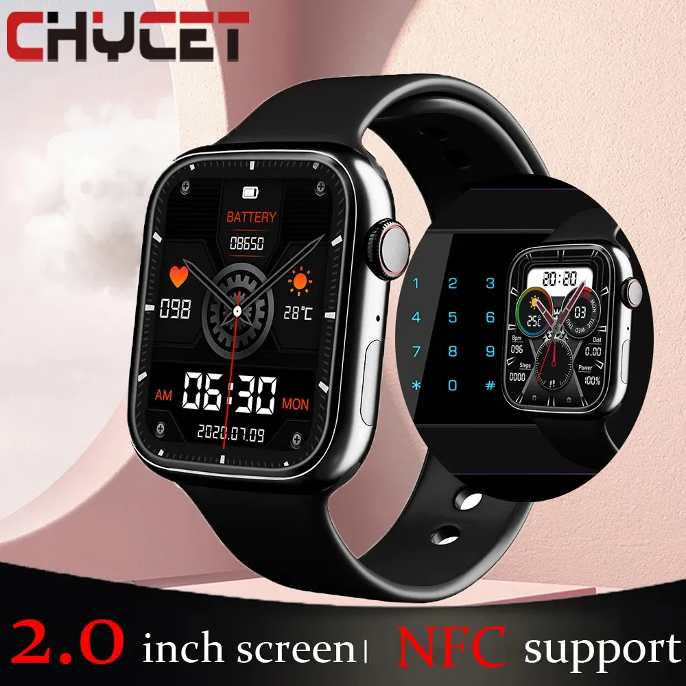 Orologi Chycet Iwo NFC Smart Watch Men Domenne da 2,0 pollici Smartwatch 2022 Bluetooth Call Sports Fitness Tracker Clock per Android iOS