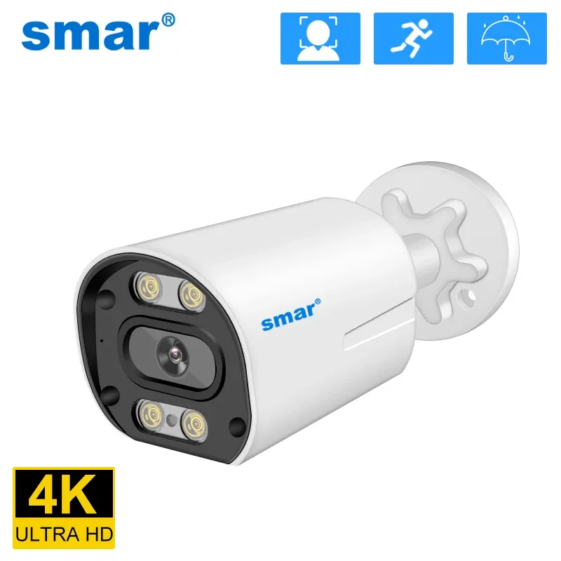 Kameror SMAR 8MP 4K POE IP -kamera Mikrofon Inbyggd utomhusvattentät övervakning CCTV H.265 Audio Video Home Security Onvif Xmeye