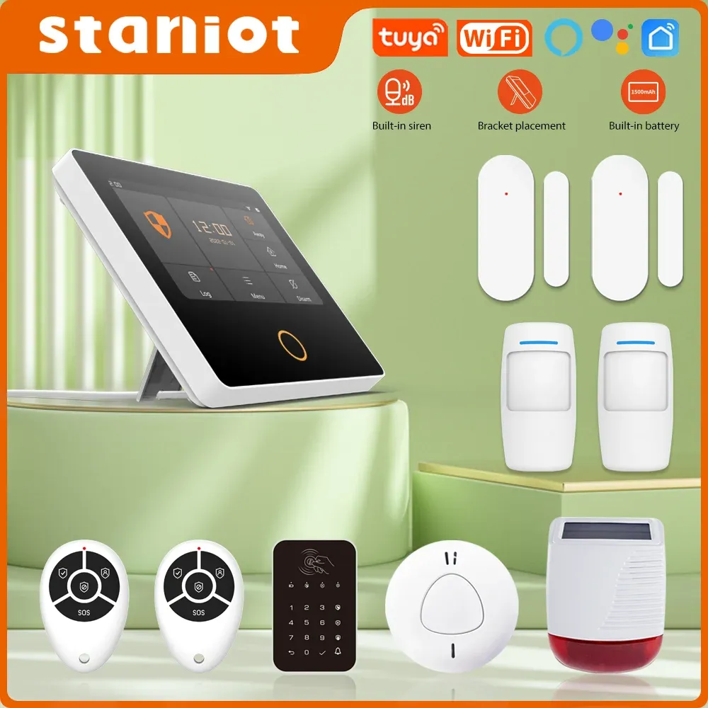 Intercom Staniot Wifi Secpanel 5ワイヤレスホームアラームシステムTuya Smart 4.3 "タッチスクリーンセキュリティキットビルトインサイレンアプリリモコン