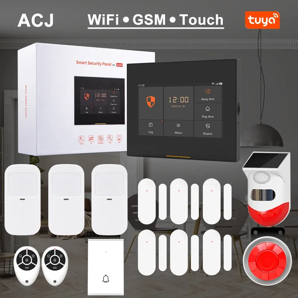 Caméras ACJ H501 Kits du système d'alarme pour la sécurité des cambrioleurs à domicile 433MHz Wifi GSM Alarme Wireless Tuya SmartLife Alexa APP CONTRÔLE CAPEUR DE PORTE