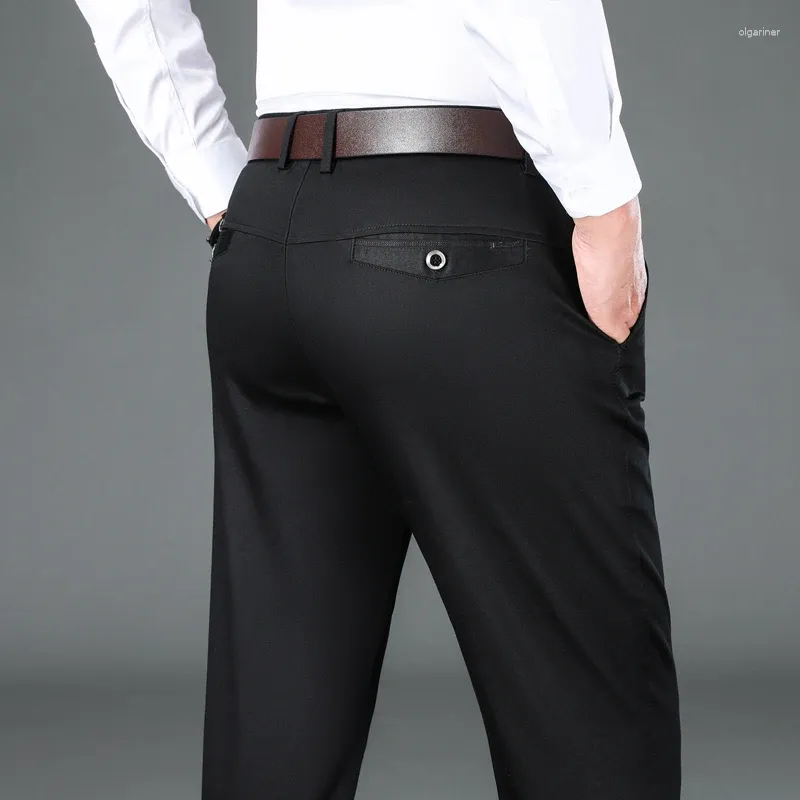 メンズパンツ竹繊維カジュアル春秋のビジネスストレートルーズアンチリンクルズボンの男性スーツ