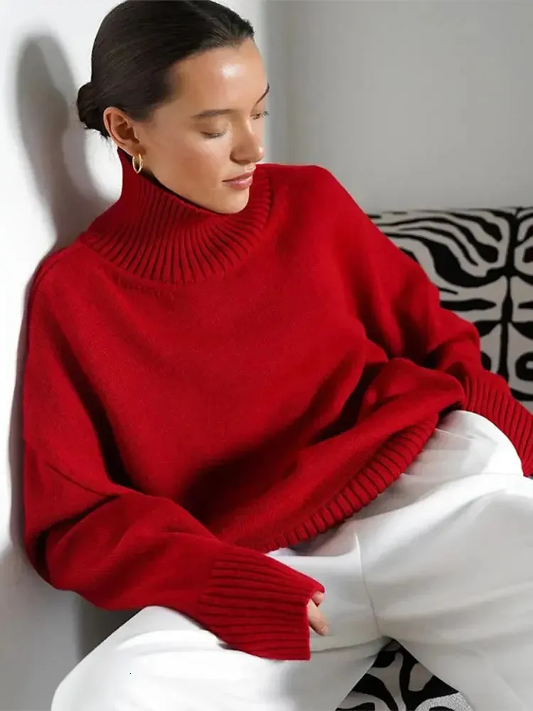 Women's Chunky Knit Turtleneck Sweater - Oversized, Lightweight & Cozy Pullover - View #11