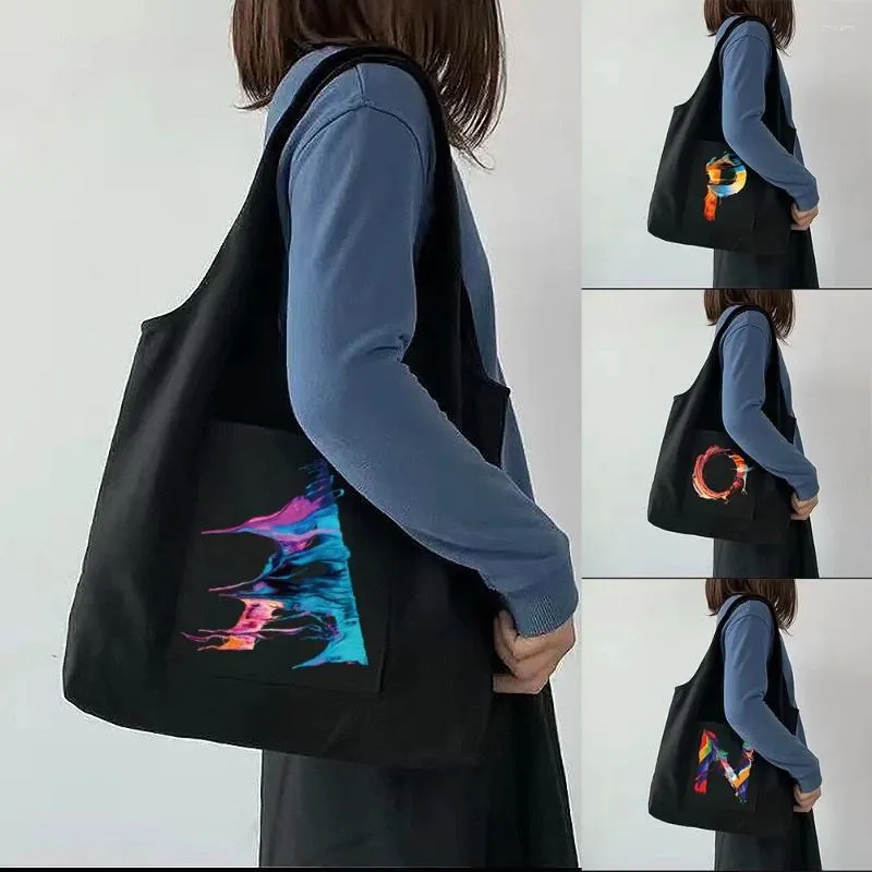 Bolsas de compras Bolsas de lona Ladies Fashion Fashion Bolsillo impreso Almacenamiento de comestibles Lavable Gran capacidad Portable Messenger Hombro